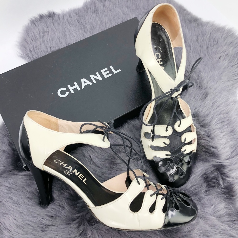 SOLD Chanel Caged Spectator Ankle Wrap Shoes Pump - Picture 2 of 8